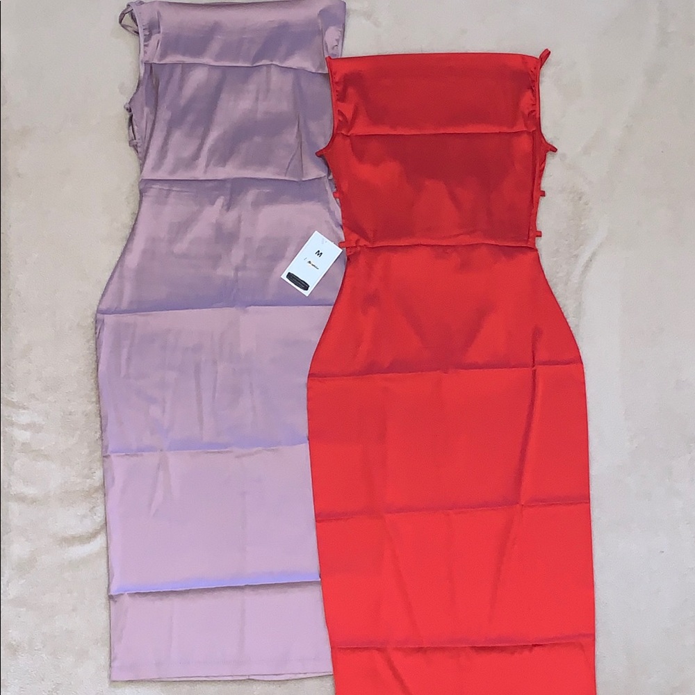 Satin Lace Up Midi Dress